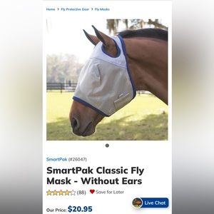 SmartPak Classic Fly Mask - Without Ears with monogram on it QUEST